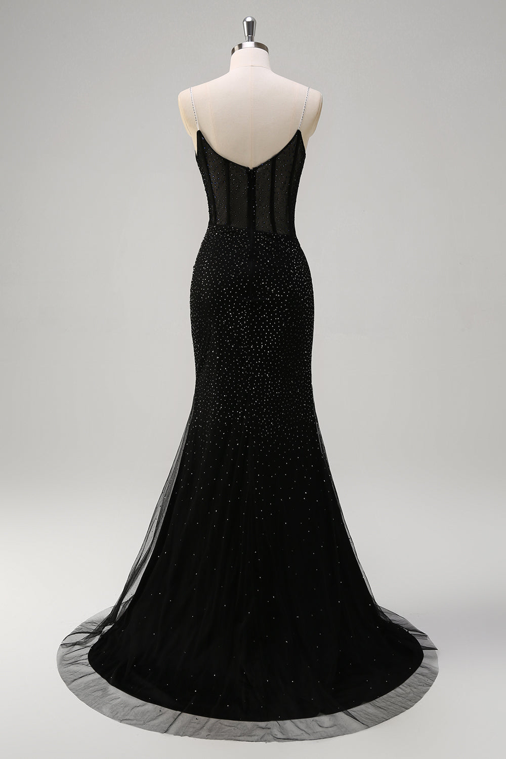 Royal Blue Spaghetti Straps Corset Beaded Mermaid Prom Dress with Slit