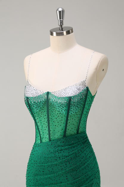 Orange Spaghetti Straps Beaded Mermaid Prom Dress with Slit