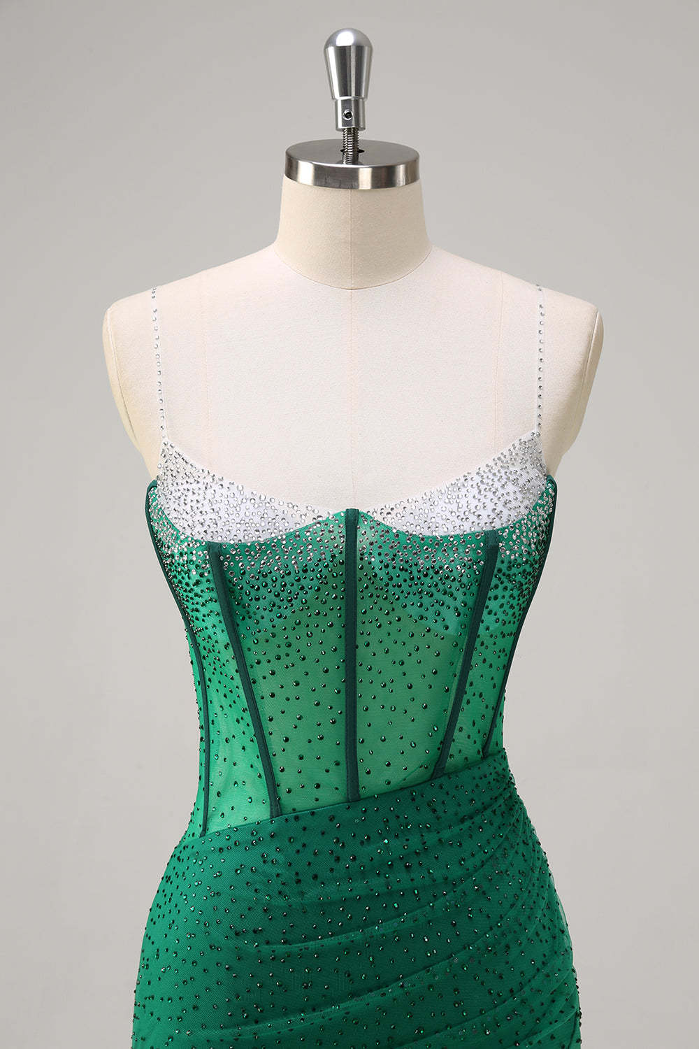 Royal Blue Spaghetti Straps Corset Beaded Mermaid Prom Dress with Slit