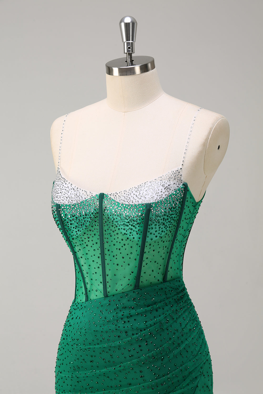 Royal Blue Spaghetti Straps Corset Beaded Mermaid Prom Dress with Slit