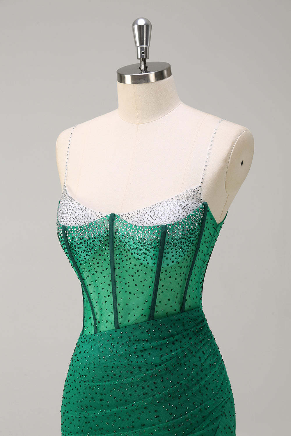 Royal Blue Spaghetti Straps Corset Beaded Mermaid Prom Dress with Slit