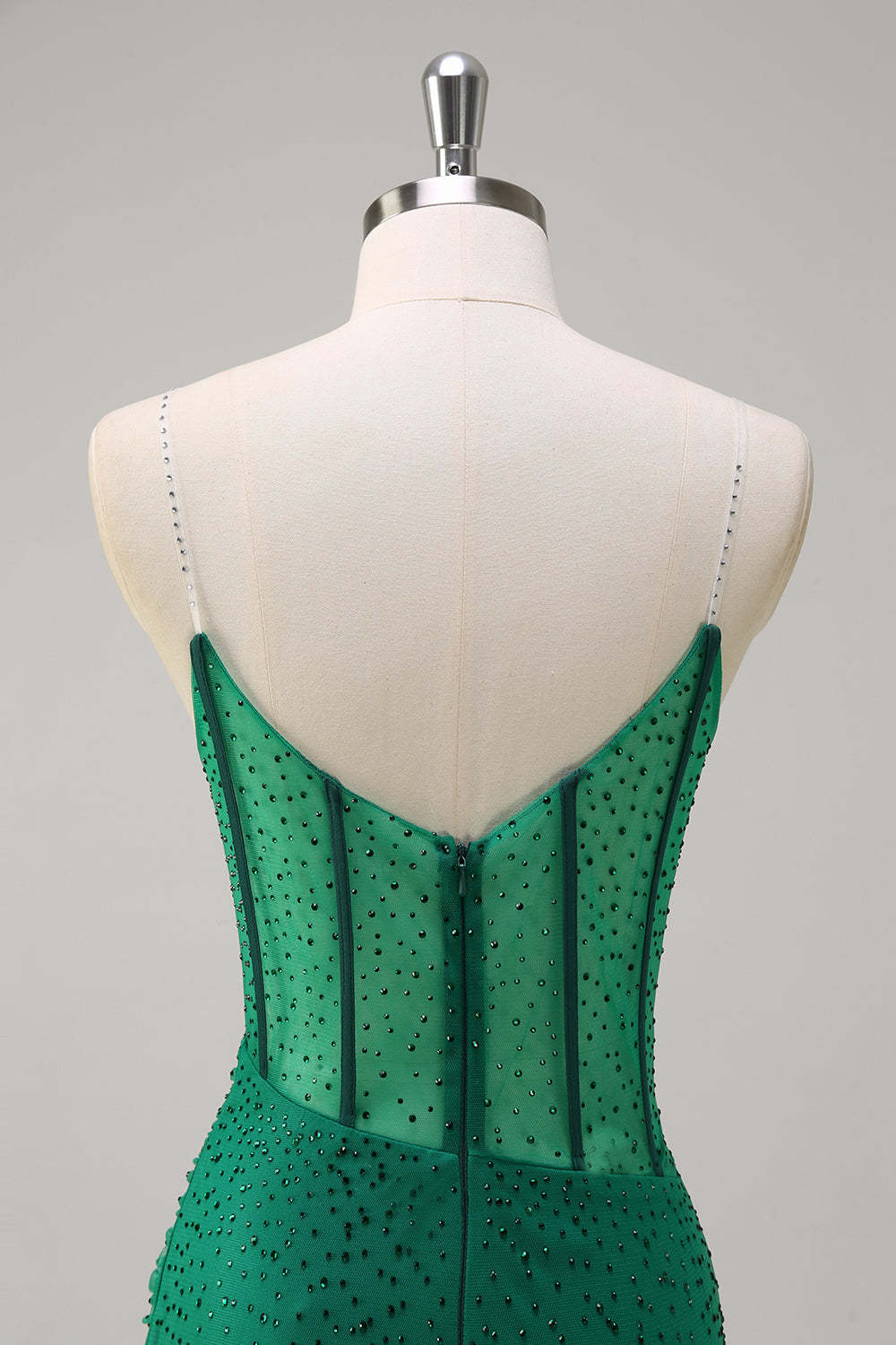 Royal Blue Spaghetti Straps Corset Beaded Mermaid Prom Dress with Slit