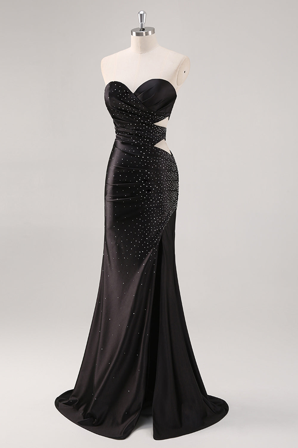 Glitter Black Sweetheart Cut Out Mermaid Prom Dress with Slit