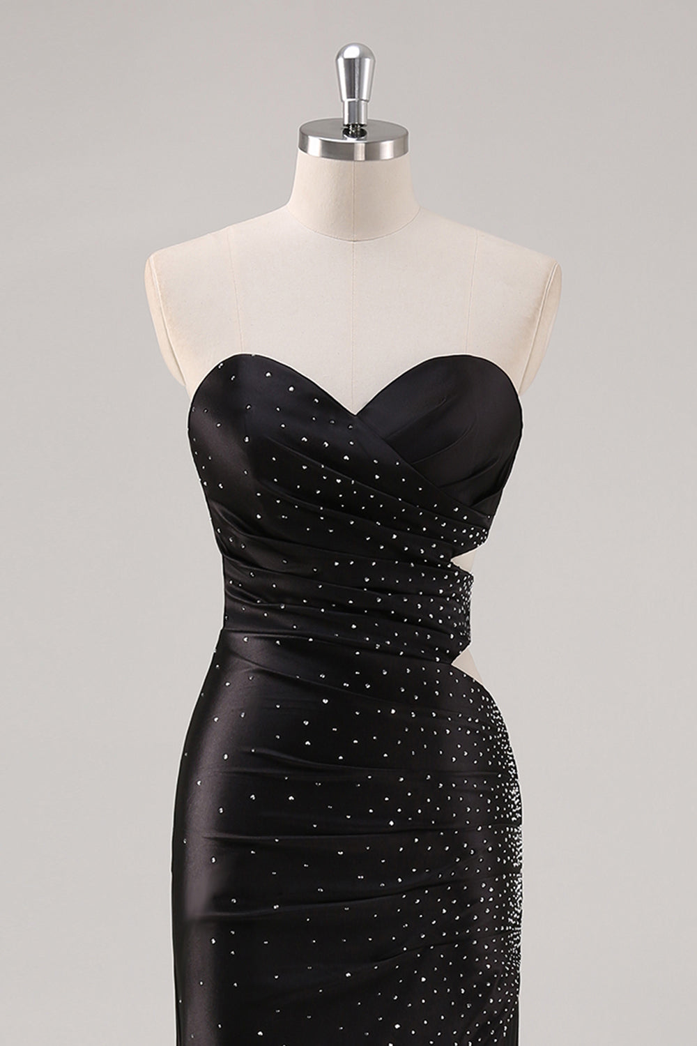 Glitter Black Sweetheart Cut Out Mermaid Prom Dress with Slit
