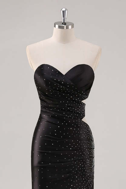 Glitter Black Sweetheart Cut Out Mermaid Prom Dress with Slit