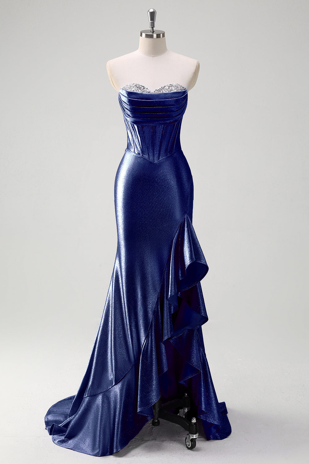 Glitter Grey Blue Sweetheart Mermaid Prom Dress with Slit