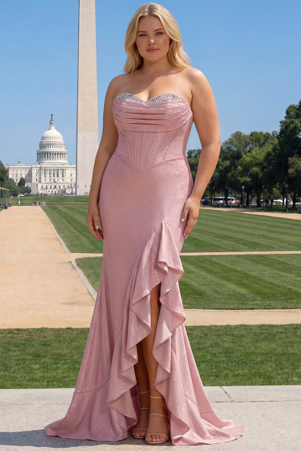 Glitter Grey Blue Sweetheart Mermaid Prom Dress with Slit