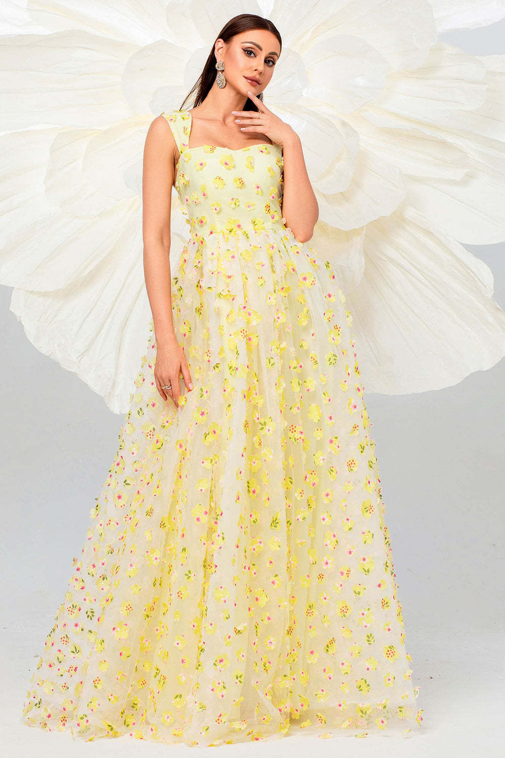 Pink A Line Tulle Appliqued Long Prom Dress with Slit