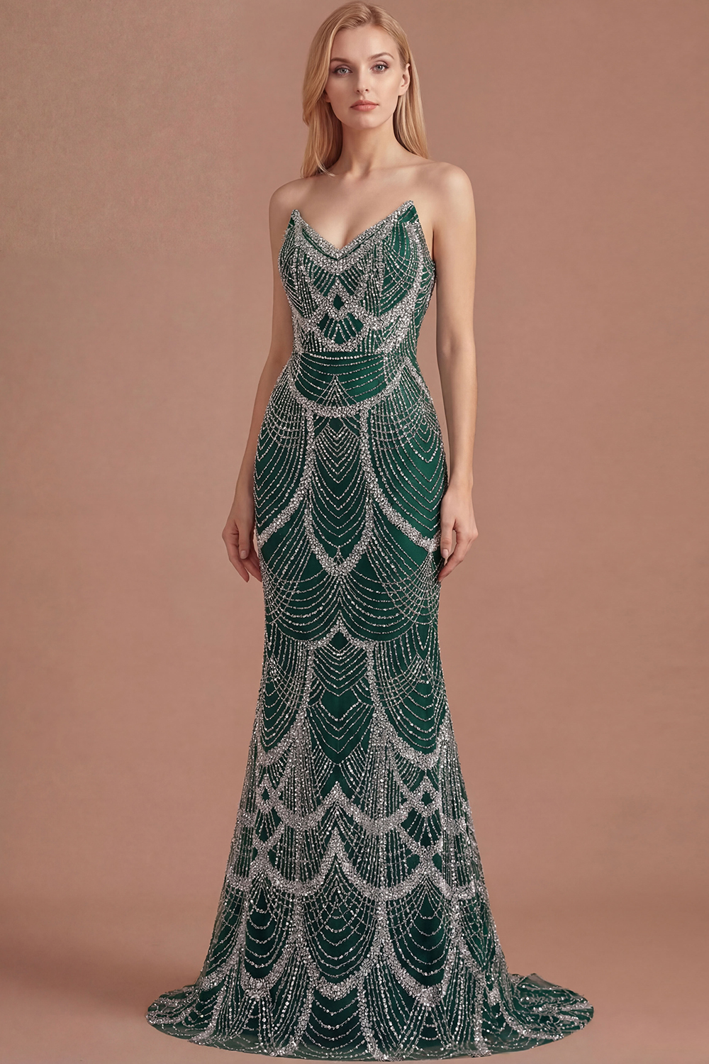 Luxury Black Strapless Beaded Mermaid Prom Dress