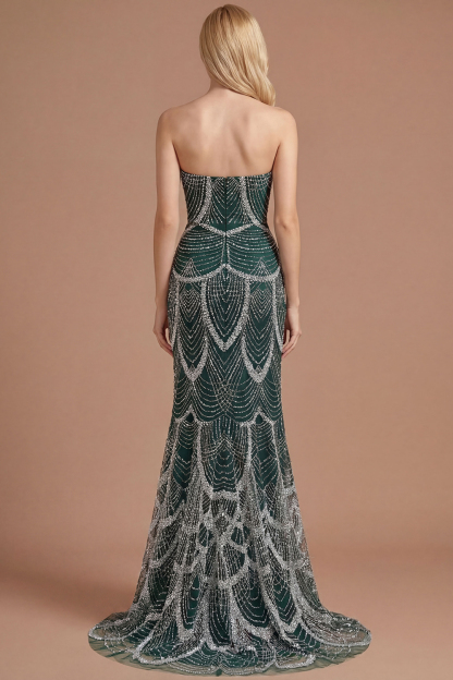 Luxury Black Strapless Beaded Mermaid Prom Dress