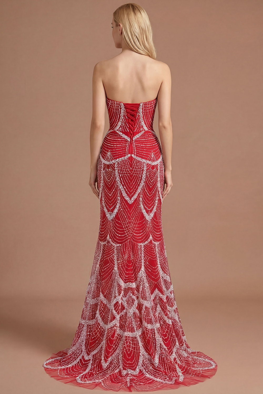 Luxury Black Strapless Beaded Mermaid Prom Dress