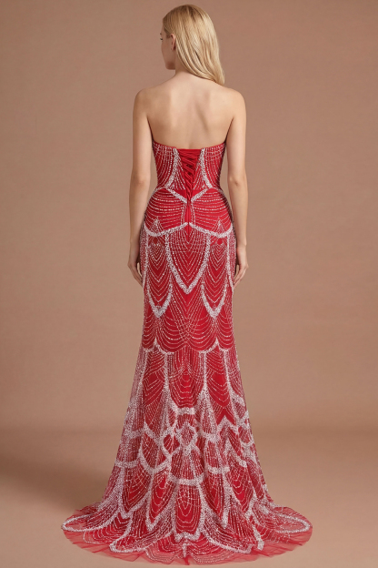 Luxury Black Strapless Beaded Mermaid Prom Dress