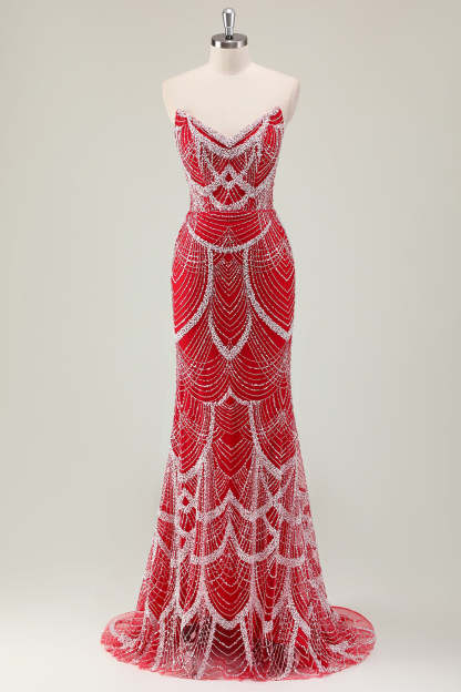 Luxury Black Strapless Beaded Mermaid Prom Dress