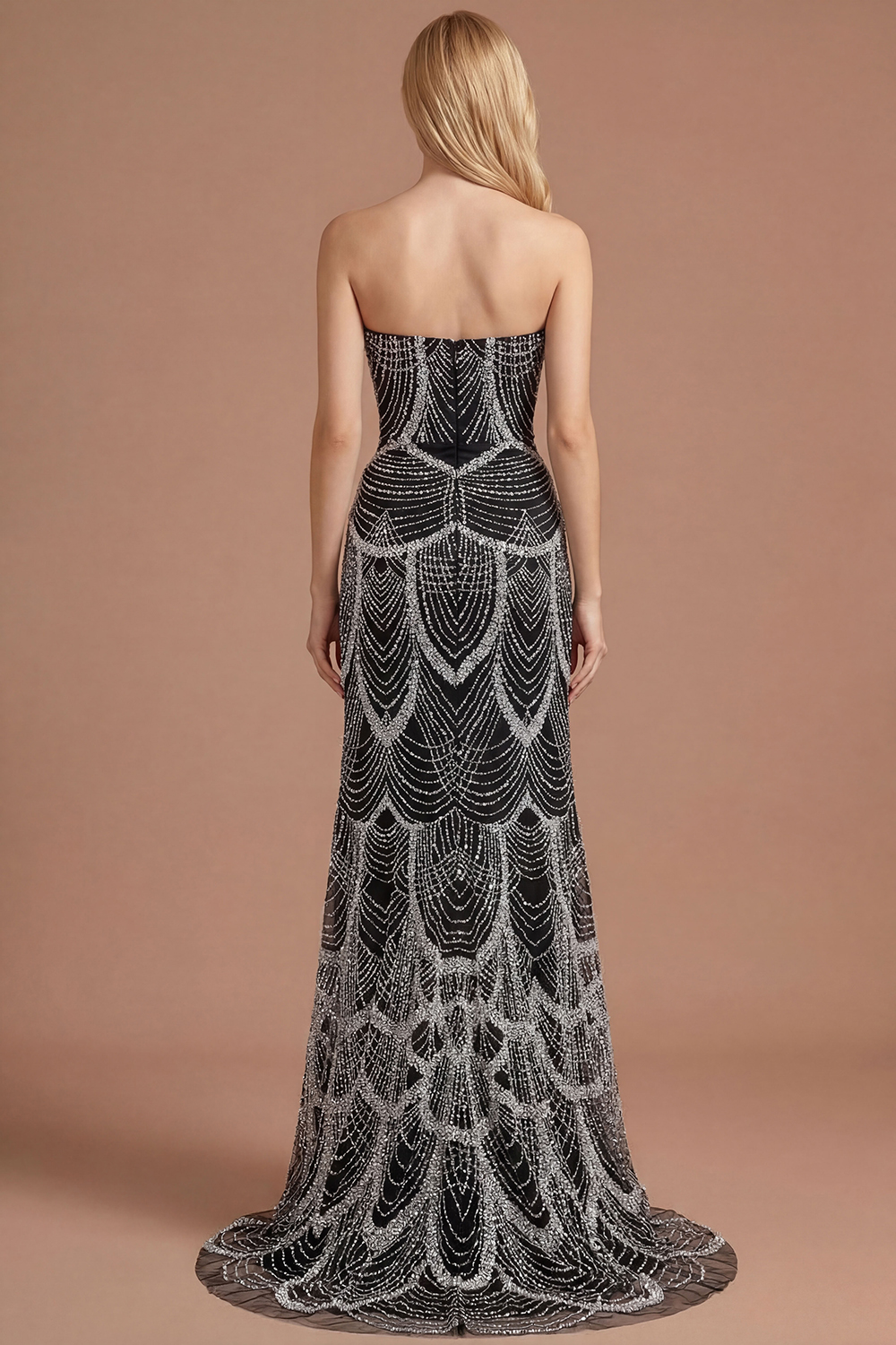 Luxury Black Strapless Beaded Mermaid Prom Dress