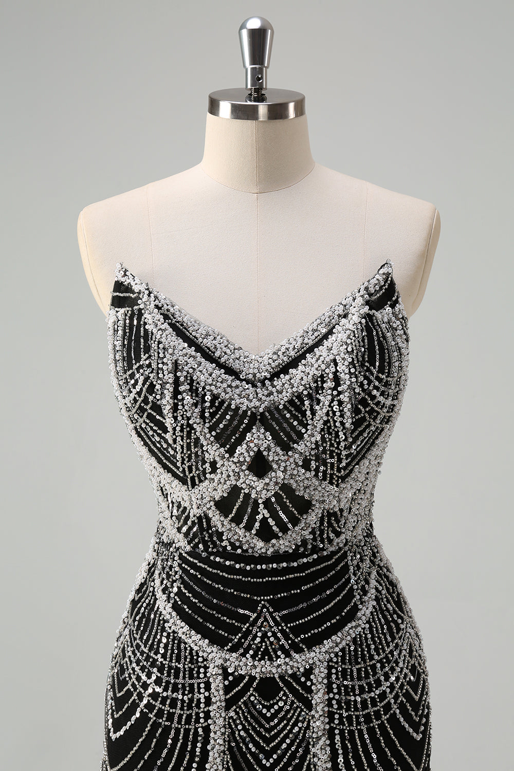 Luxury Black Strapless Beaded Mermaid Prom Dress