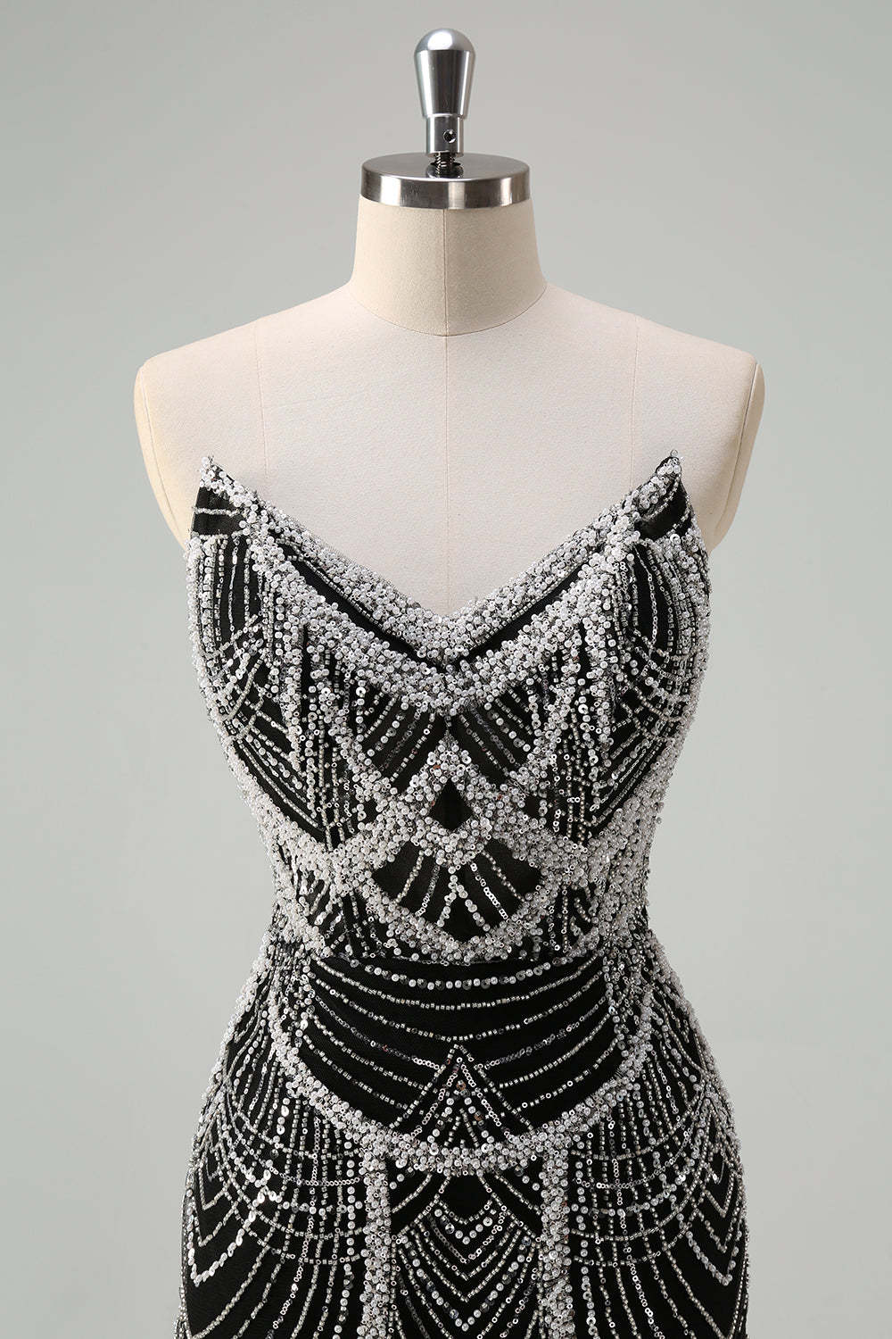 Luxury Black Strapless Beaded Mermaid Prom Dress