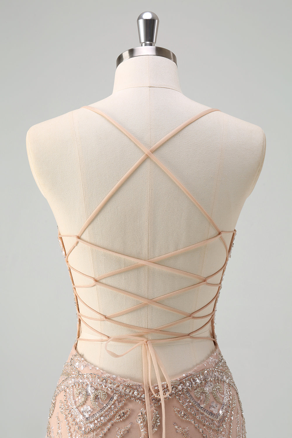 Champagne Spaghetti Straps Mermaid Prom Dress with Sequins