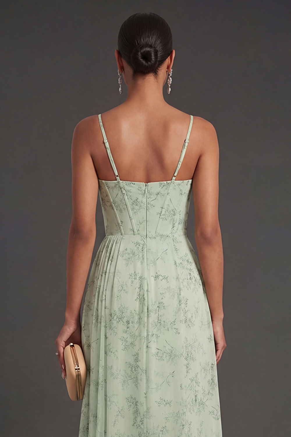 Dusty Sage Floral Mermaid Spaghetti Strap Prom Dress with Slit