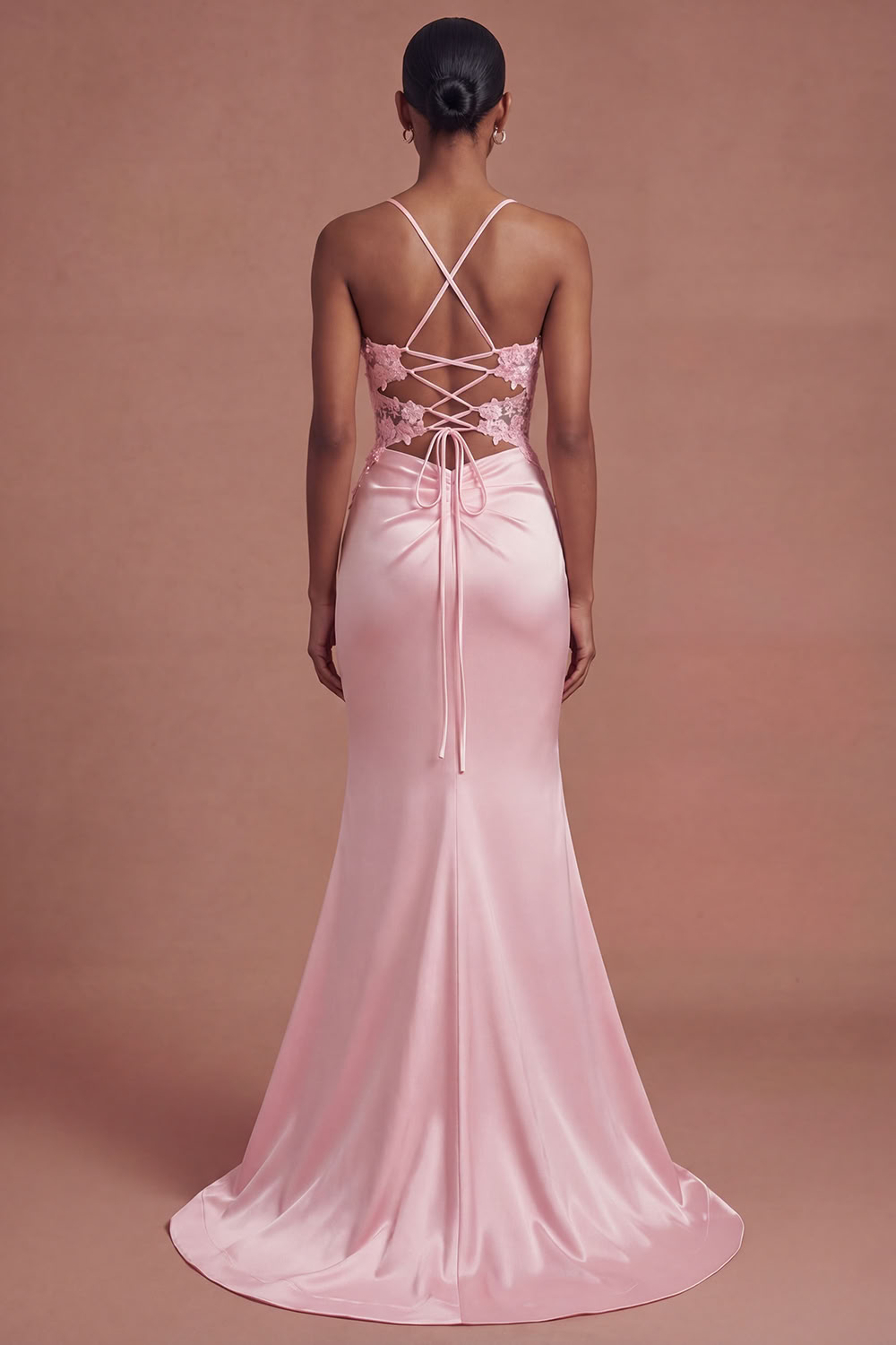 Pink Corset Applique Satin Mermaid Prom Dress with Slit