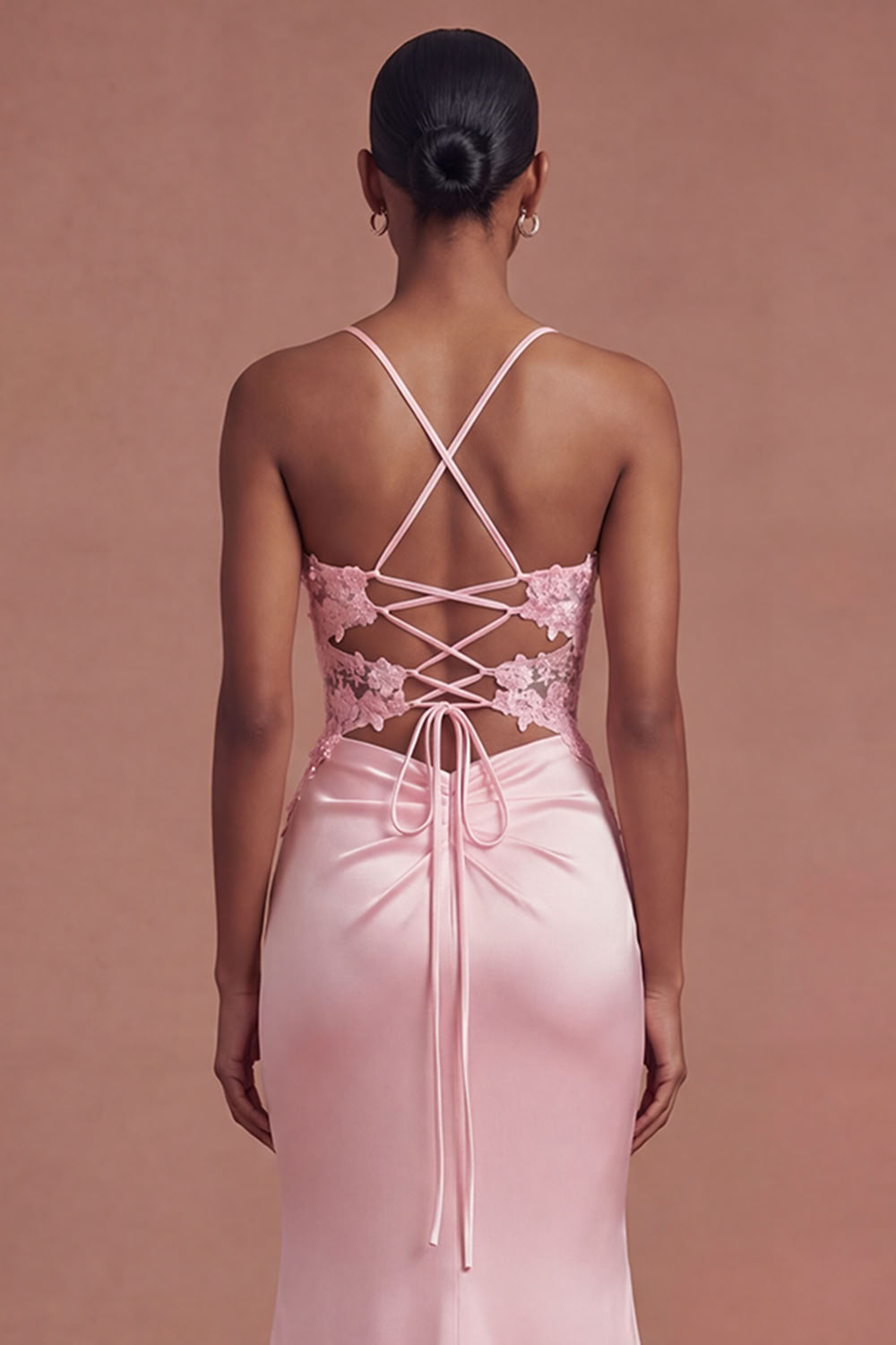 Pink Corset Applique Satin Mermaid Prom Dress with Slit