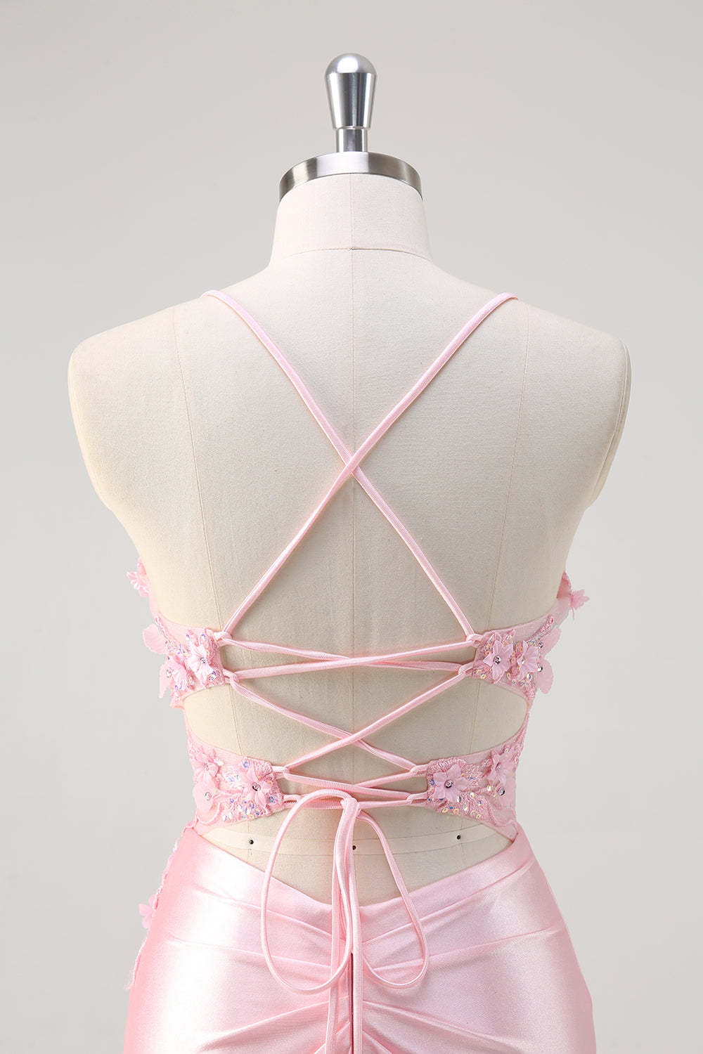 Pink Corset Applique Satin Mermaid Prom Dress with Slit