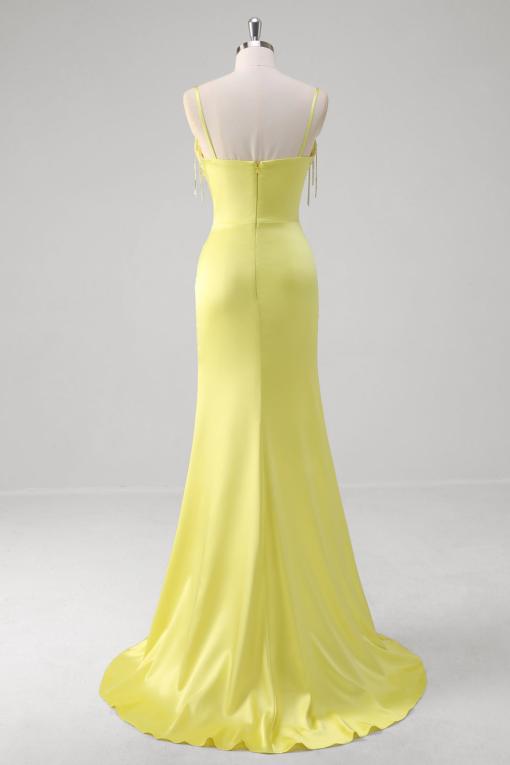 Yellow Corset Beaded Mermaid Satin Prom Dress with Slit