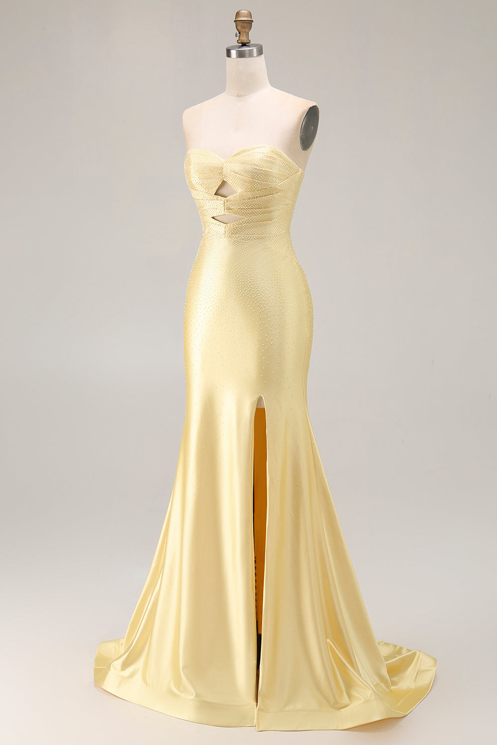 Sparkly Yellow Mermaid Beaded Cut Out Long Prom Dress with Slit