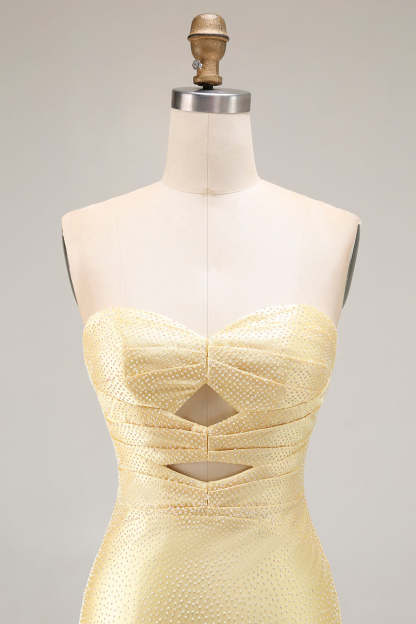 Sparkly Yellow Mermaid Beaded Cut Out Long Prom Dress with Slit