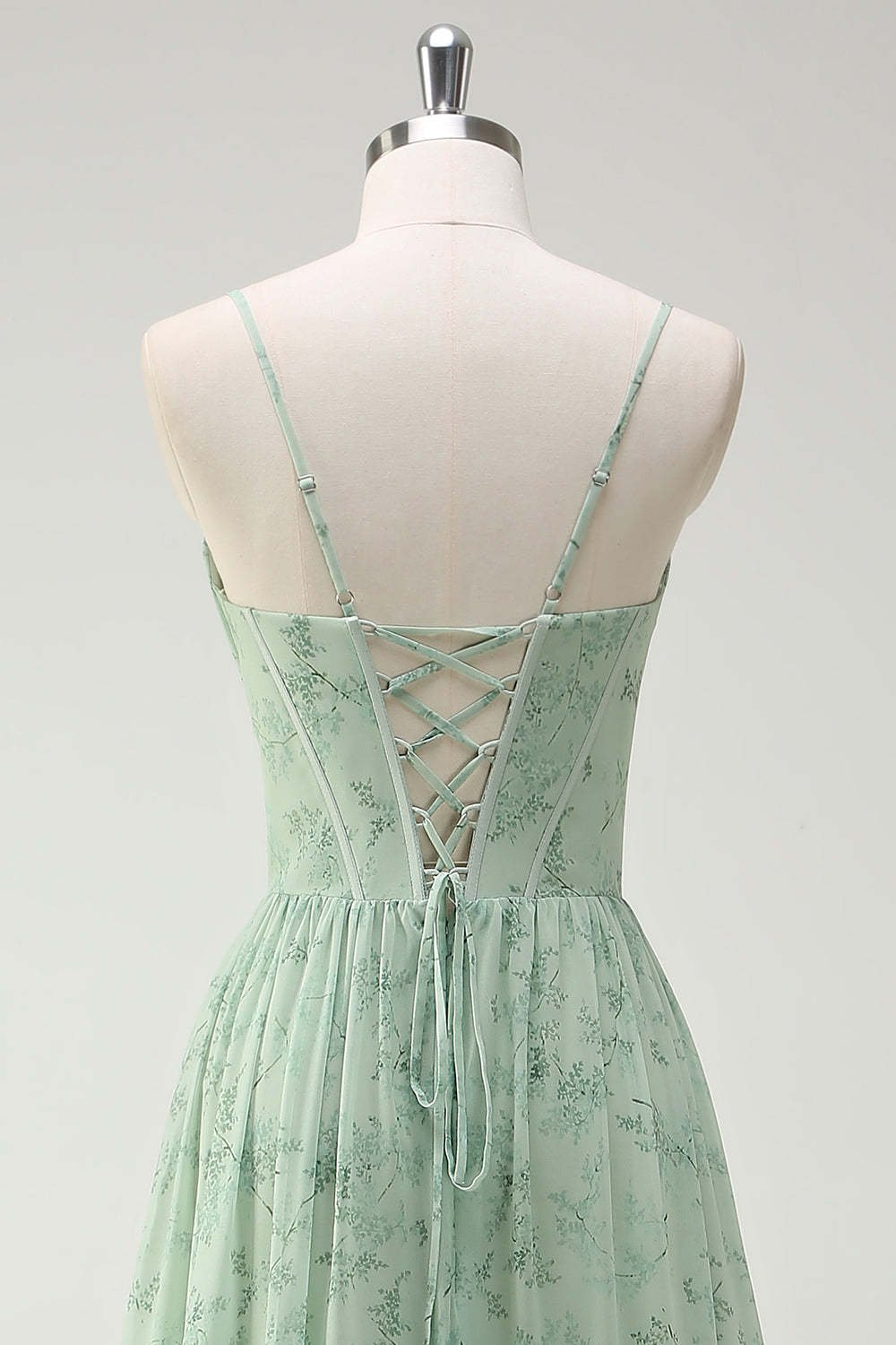 Green Flower Corset A-Line Floral Bridesmaid Dress with Slit