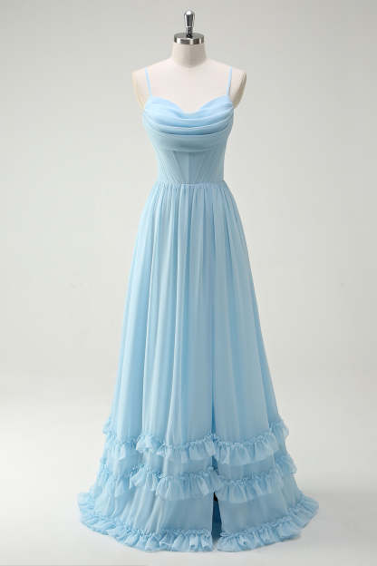 Green Flower Corset A-Line Floral Bridesmaid Dress with Slit