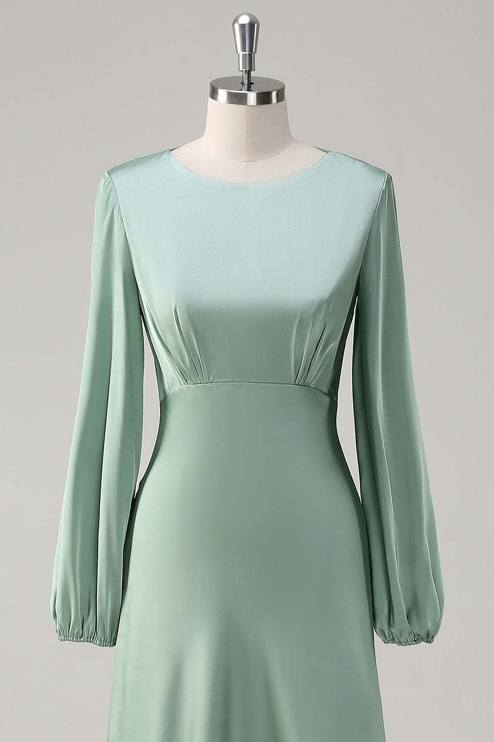 Sage Long Sleeves Satin A-Line Bridesmaid Dress