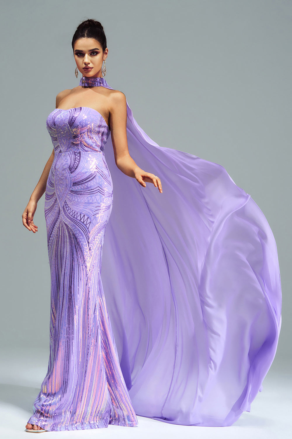 Green Sparkly Sequined Mermaid Prom Dress with Long Wrap