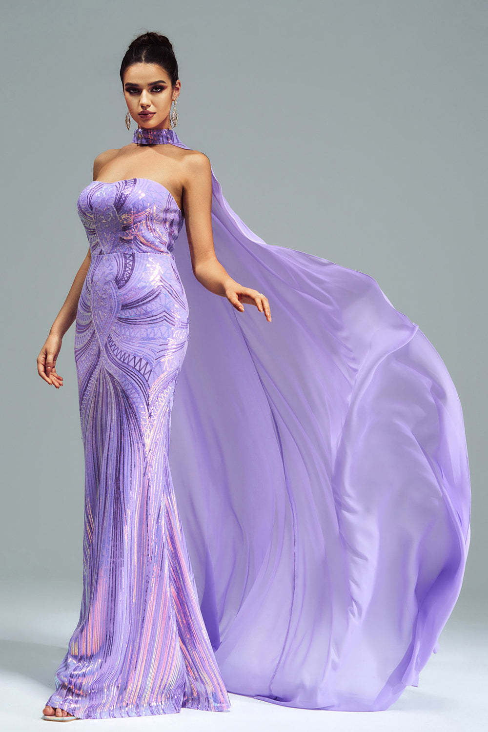 Green Sparkly Sequined Mermaid Prom Dress with Long Wrap