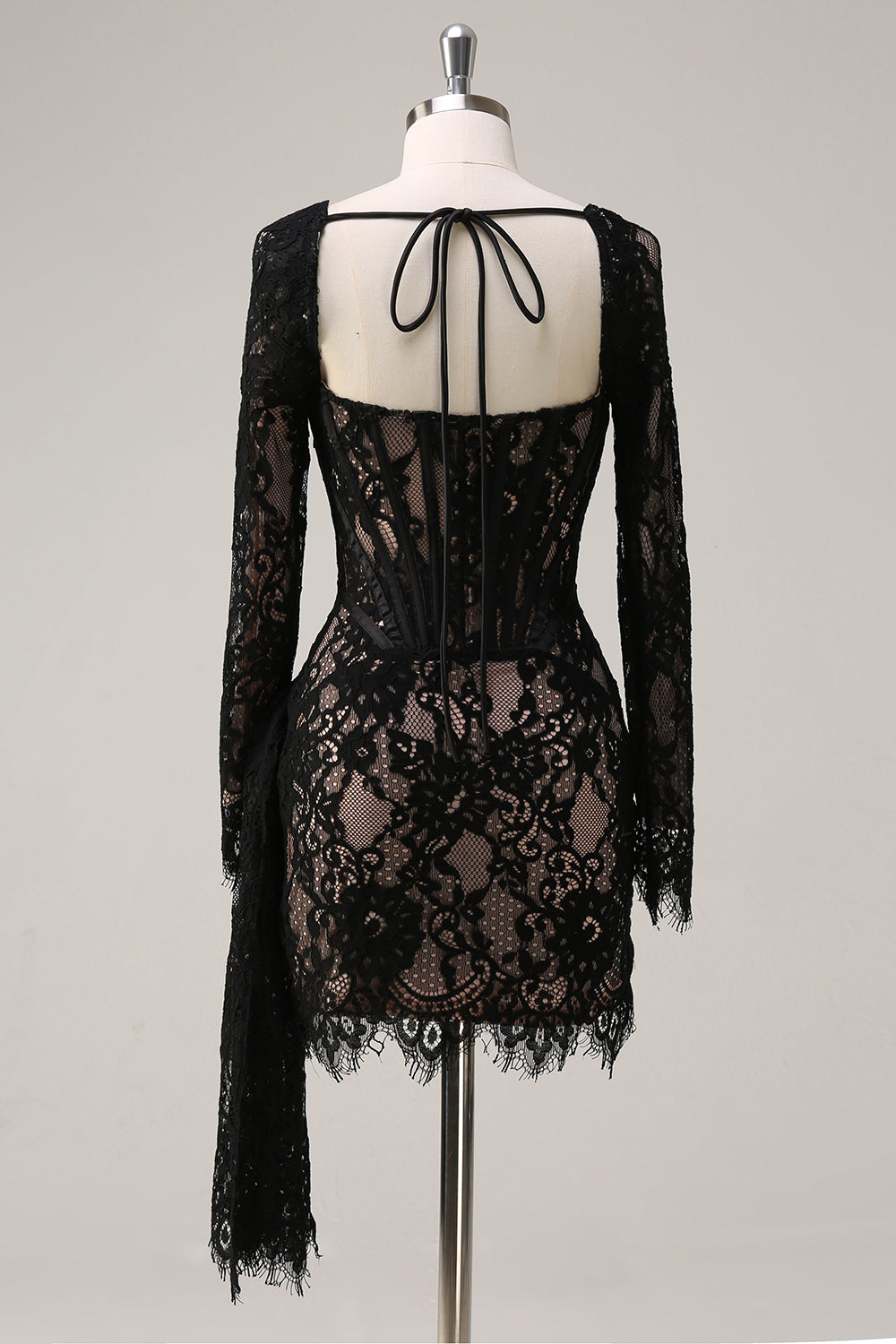 Black Long Sleeves Mini Bodycon Lace Party Dress