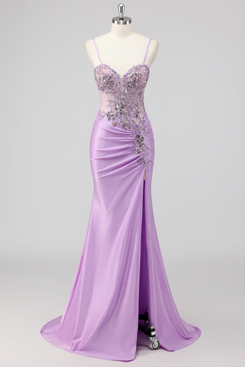 Sparkly Purple Mermaid Corset Sequin Maxi Prom Dress