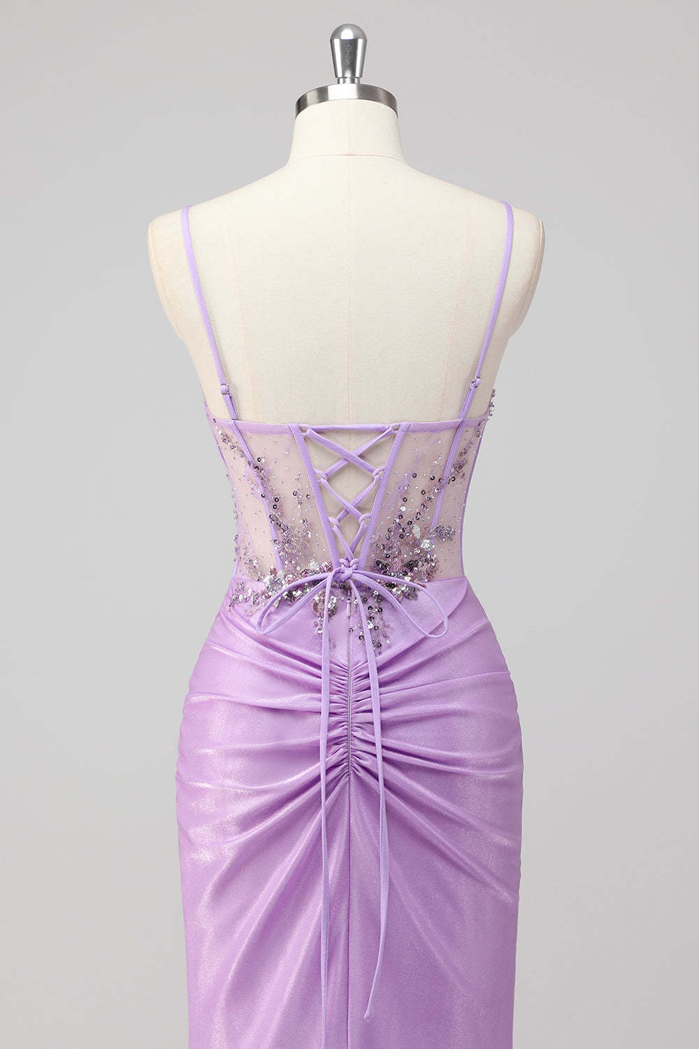 Sparkly Navy Mermaid Sequin Beaded Corset Maxi Prom Dress with Slit