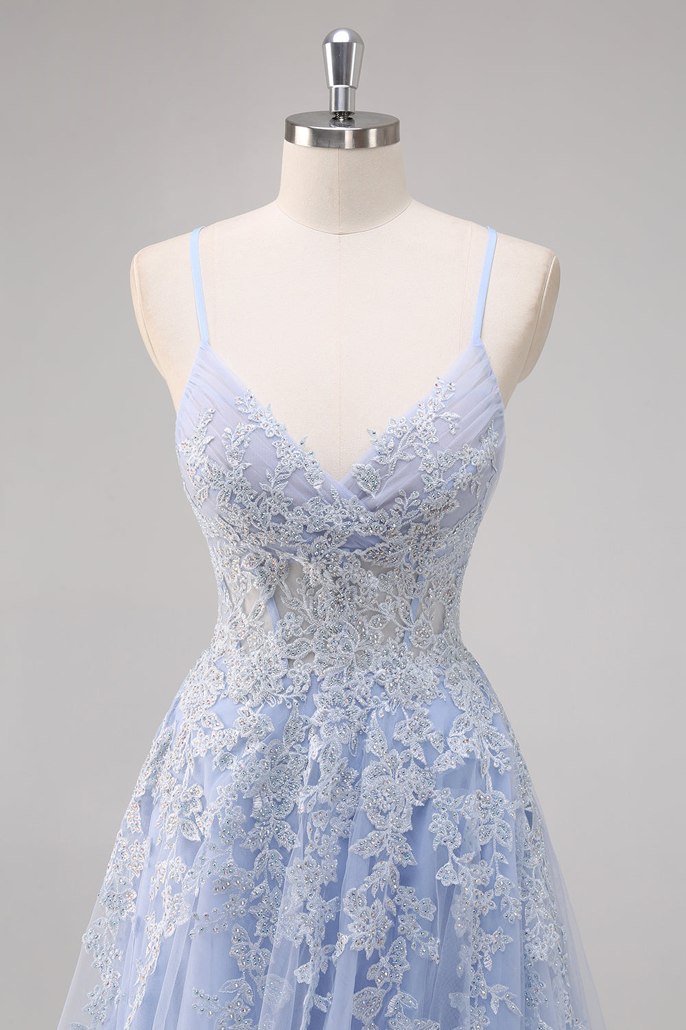 Lavender Corset Beaded Tulle Maxi Prom Dress with Slit