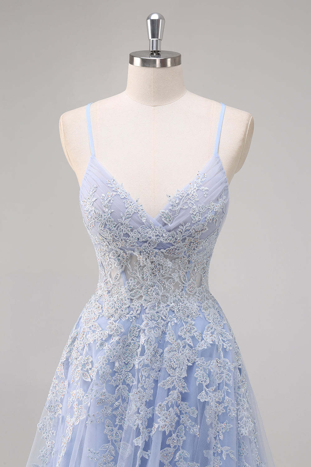 Lavender Corset Beaded Tulle Maxi Prom Dress with Slit