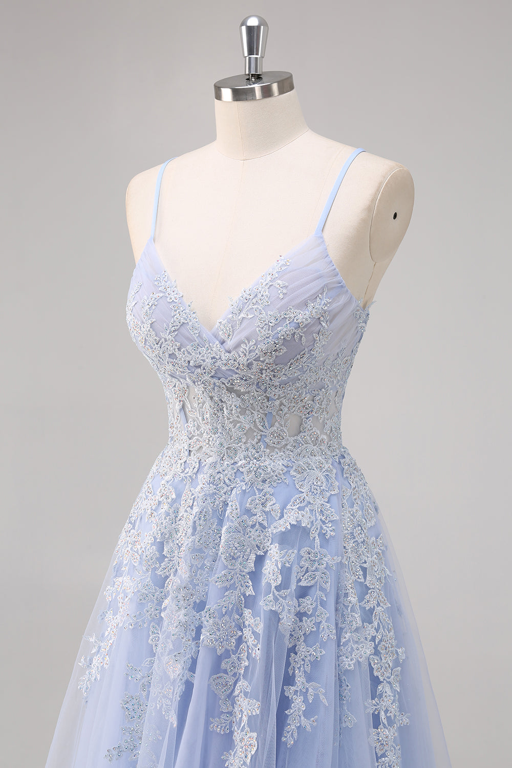 Lavender Corset Beaded Tulle Maxi Prom Dress with Slit