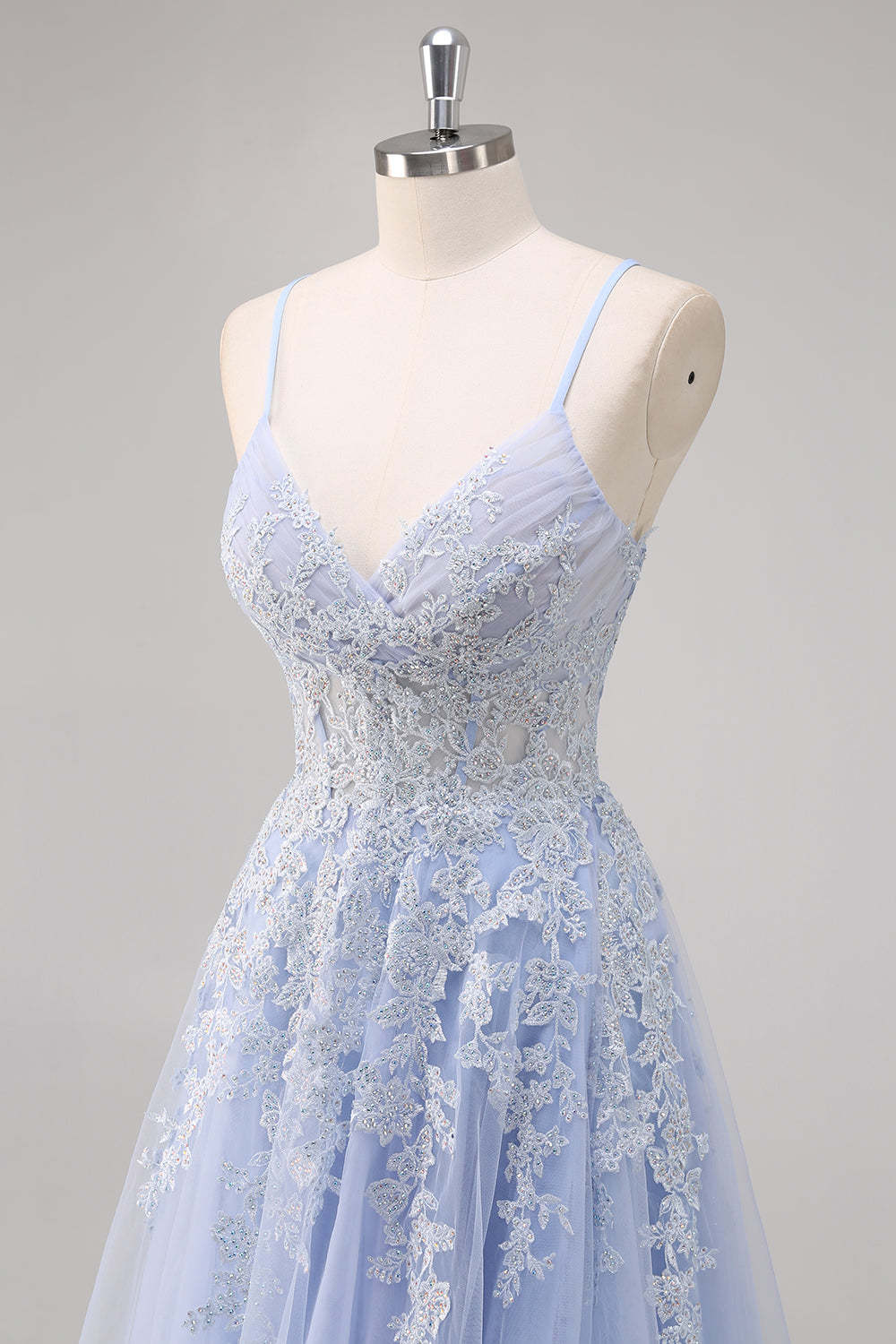 Lavender Corset Beaded Tulle Maxi Prom Dress with Slit