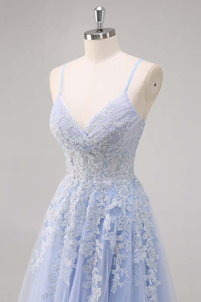 Lavender Corset Beaded Tulle Maxi Prom Dress with Slit