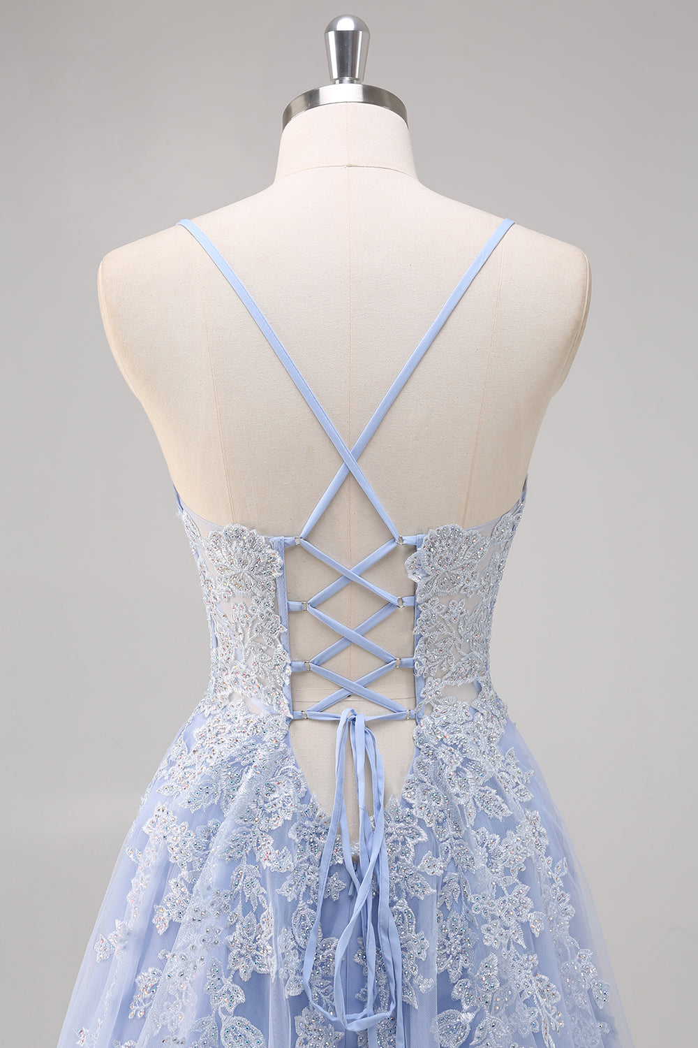 Lavender Corset Beaded Tulle Maxi Prom Dress with Slit