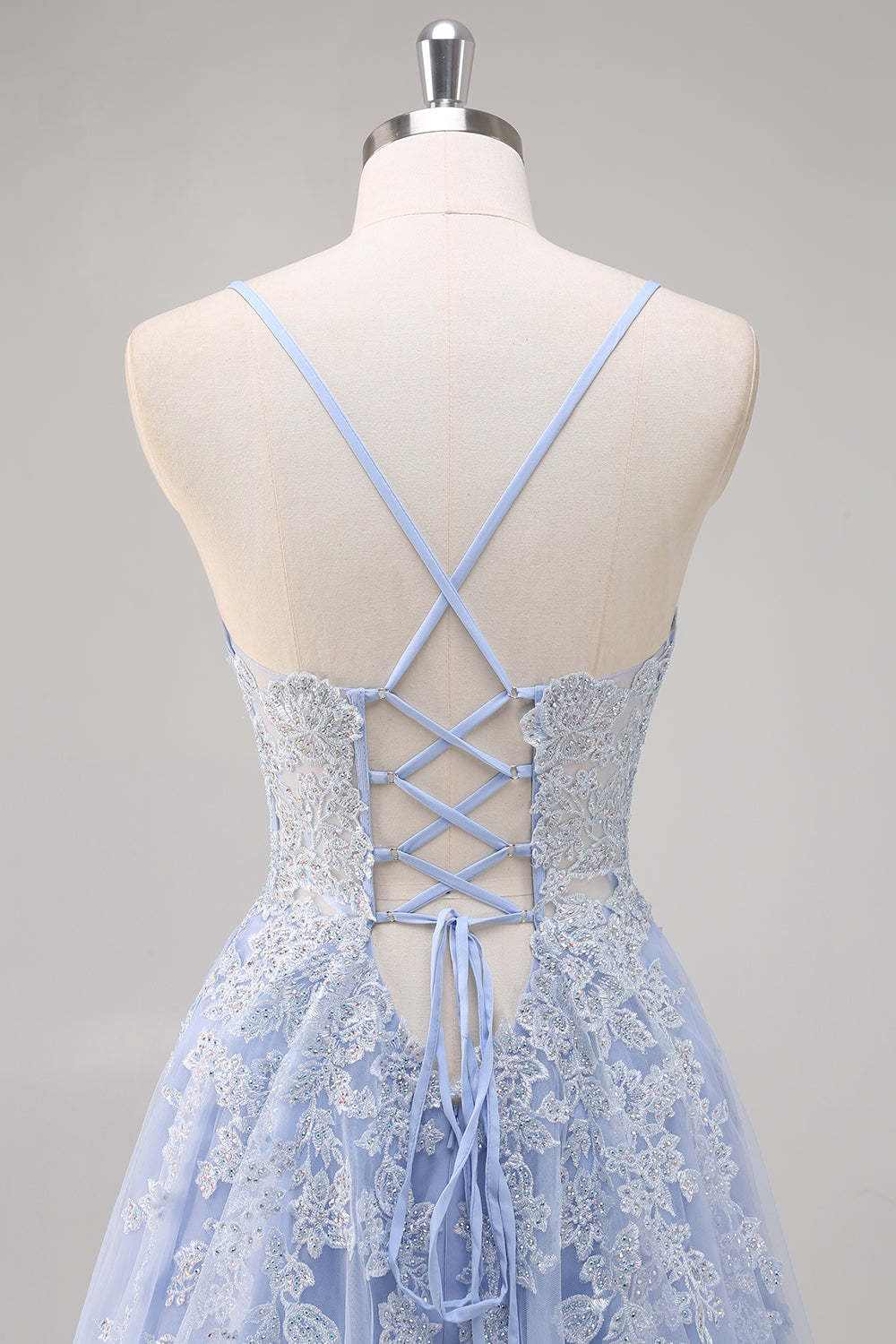 Lavender Corset Beaded Tulle Maxi Prom Dress with Slit