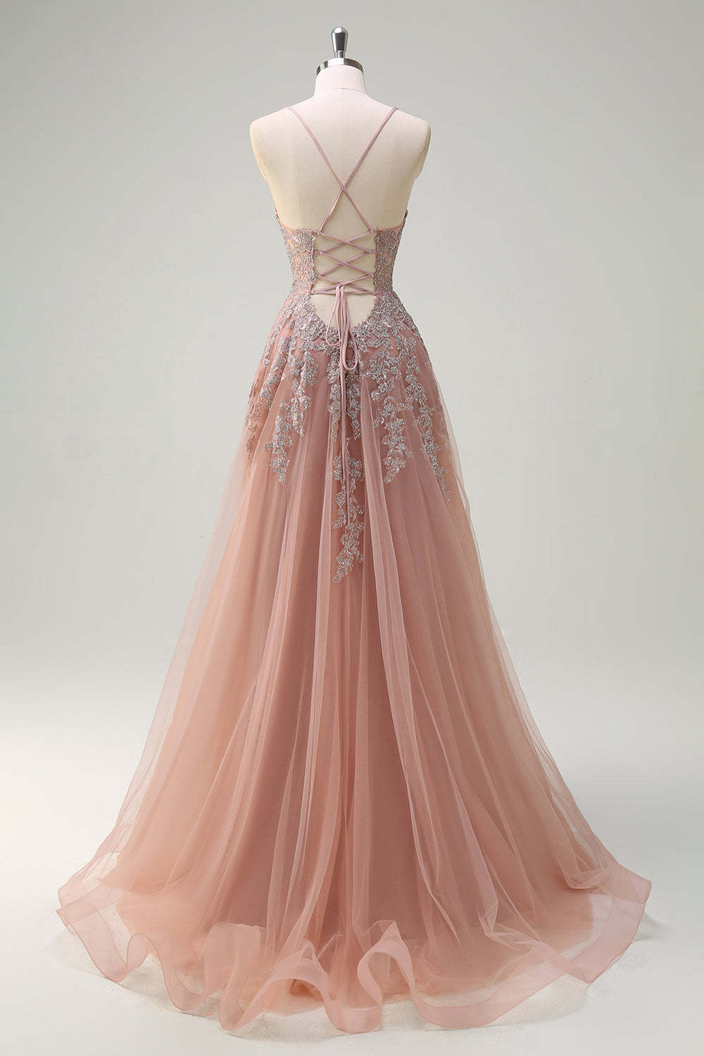 Lavender Corset Beaded Tulle Maxi Prom Dress with Slit