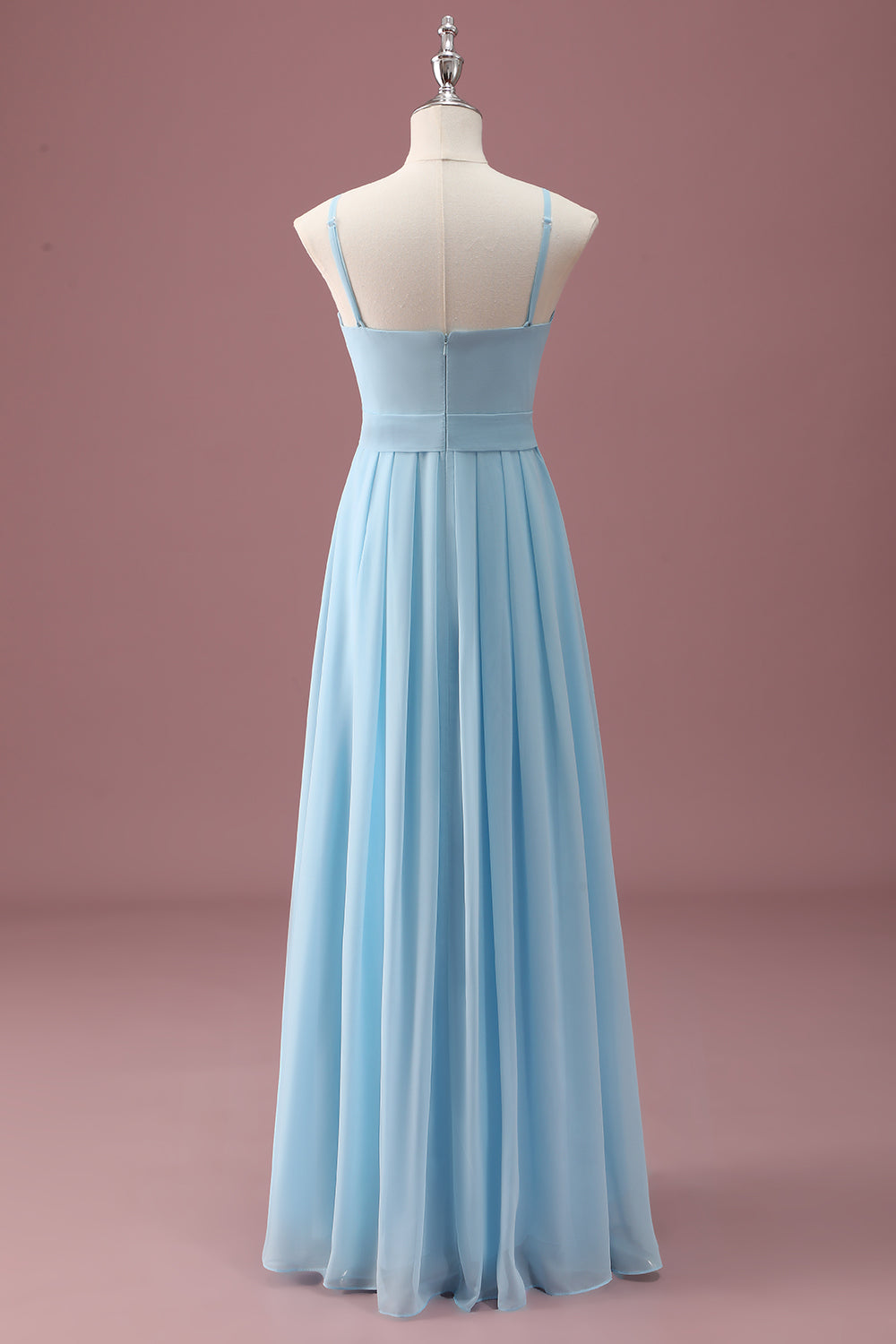 Sky Blue A Line Spaghetti Straps Ruffles Maxi Junior Bridesmaid Dress