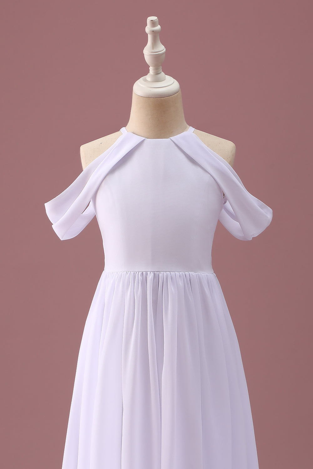 White A Line Off The Shoulder Chiffon Junior Bridesmaid Dress