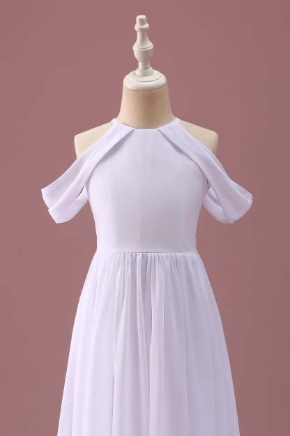 White A Line Off The Shoulder Chiffon Junior Bridesmaid Dress