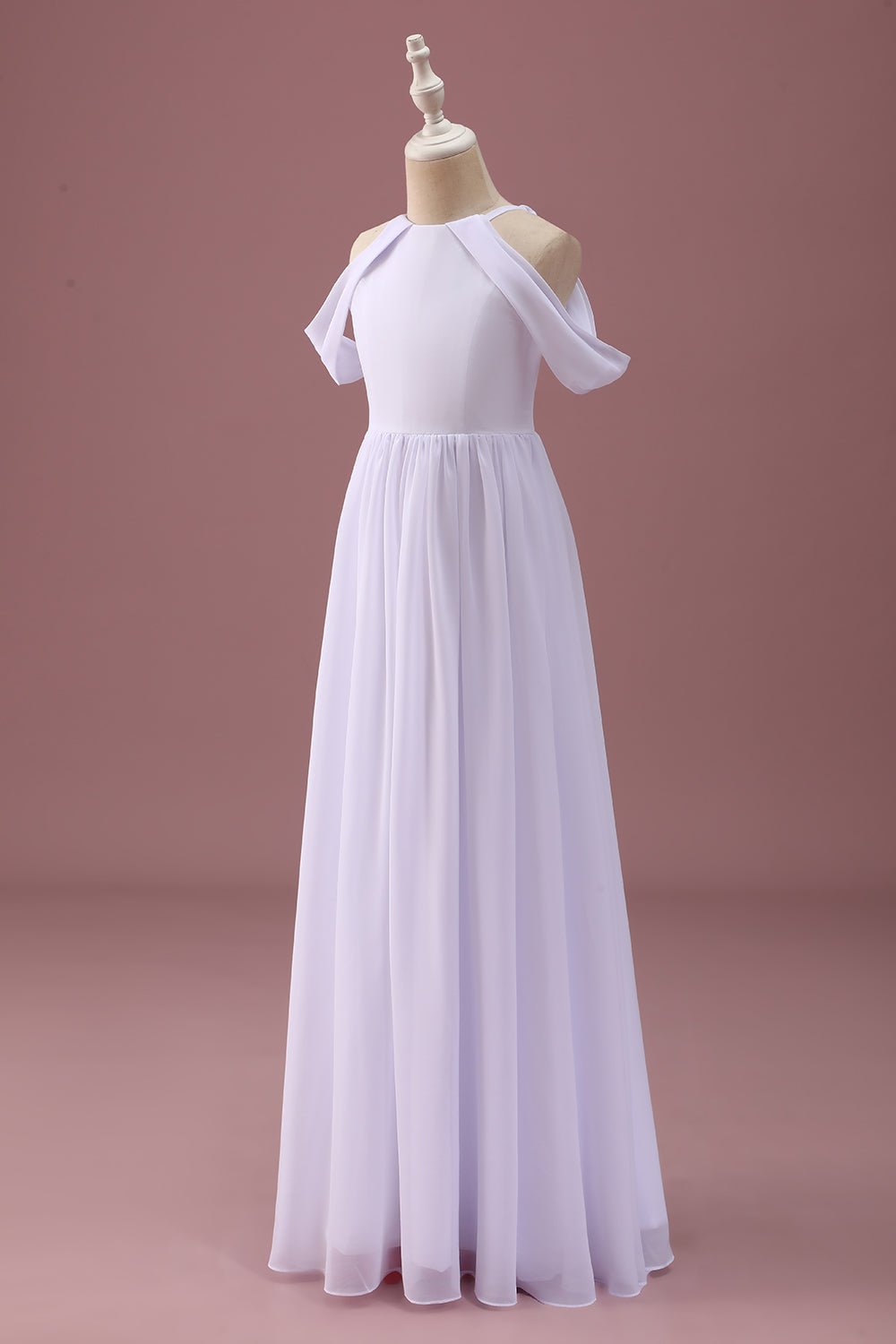 White A Line Off The Shoulder Chiffon Junior Bridesmaid Dress