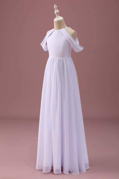 White A Line Off The Shoulder Chiffon Junior Bridesmaid Dress