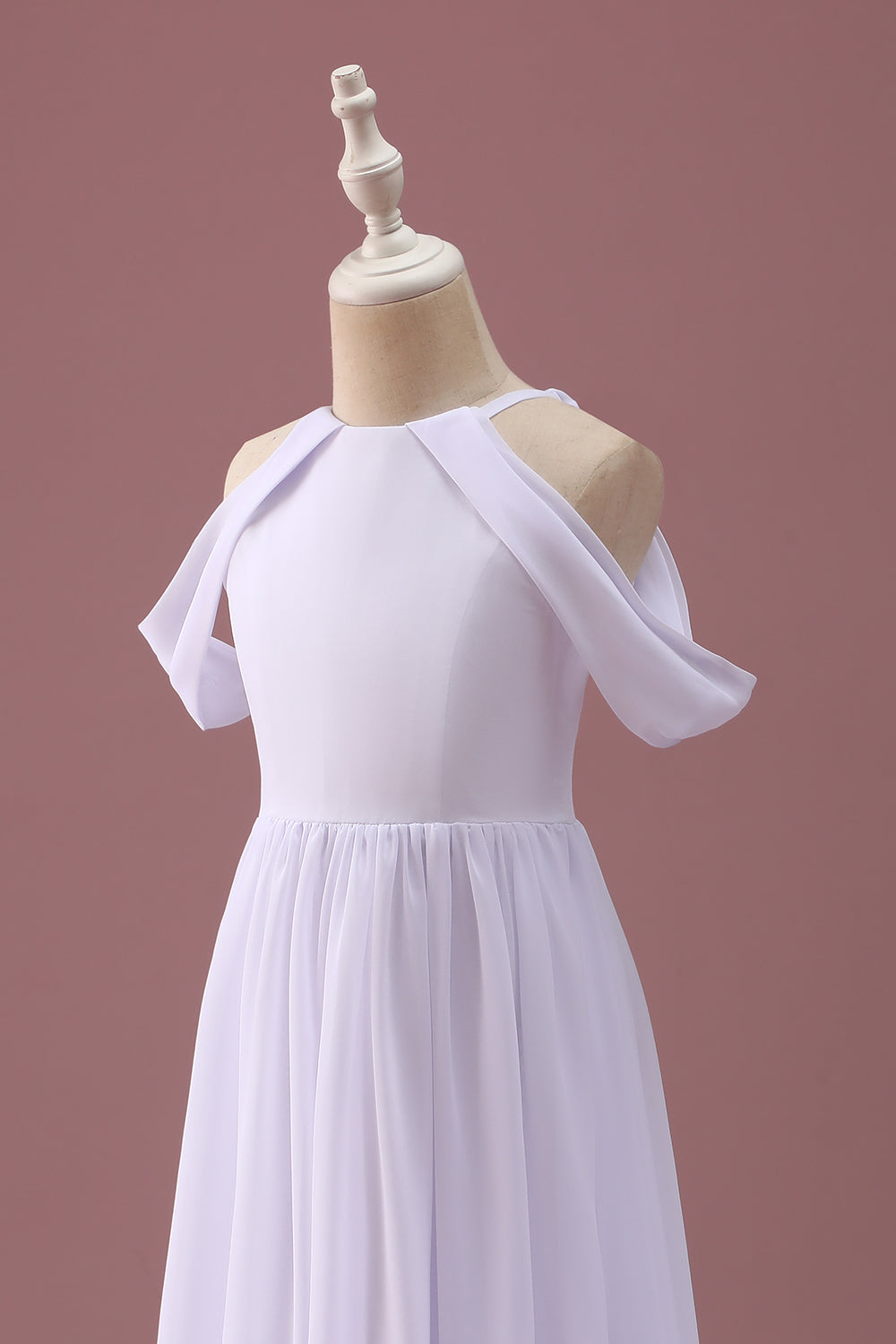 White A Line Off The Shoulder Chiffon Junior Bridesmaid Dress